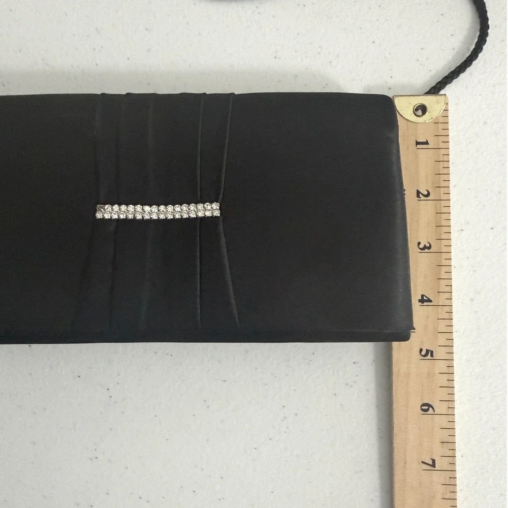 Style & Co Black Satin Pleated Rhinestone Evening Clutch Shoulder Purse Bag